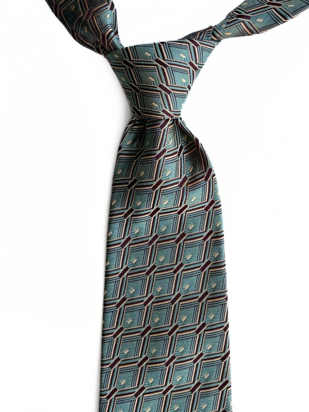 Ermenegildo Zegna Diamond Geometric Tie in Emerald Green Italy 4" inches